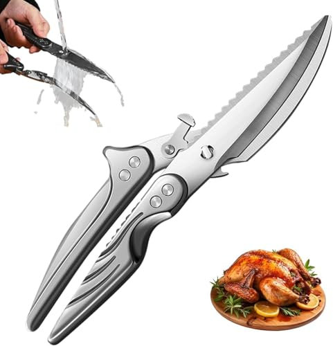 ZJHESXV Heavy Duty Stainless Steel Kitchen Scissors that Come Apart, Poultry Shears, Meat Cooking Scissors, Poultry Kitchen Scissors Dishwasher Safe for Food, Chicken, Fish, Meat