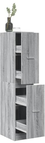 Homgoday Apothekerschrank Auszugschrank Medizinschrank Beistellschrank Mehrzweckschrank Aufbewahrungsschrank Schrank mit 4 Schubladen Grau Sonoma 30x41x144,5 cm Holzwerkstoff