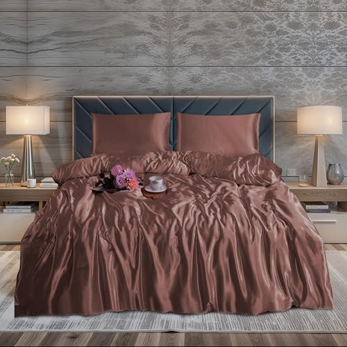 ZIMEL HOMES 3 piece-Satin Duvet Cover Set Soft bedding shiny silky bedding sets - duvet cover, 2 pillowcases (Blush-Pink, Double)