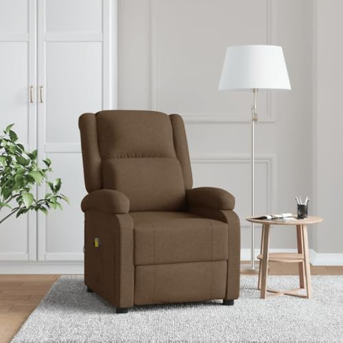Homgoday Massagefåtölj TV-fåtölj relaxfåtölj massagefåtölj med liggfunktion justerbar fåtölj TV fåtölj vardagsrum brunt tyg