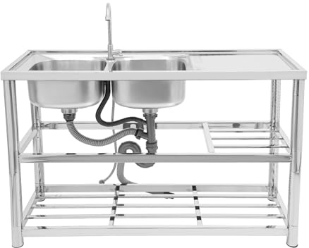 Edelstahl Spüle Küchenspüle,2 Becken Spültisch Edelstahlspüle Spülbecken Edelstahl Küche Spüle 120 * 45 * 80cm mit Wasserhahn,Für die Reinigung Von Geschirr, Töpfen und Pfannen