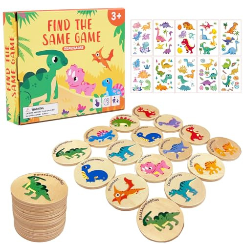 Ludihive Gioco di Memoria con Coppie di Dinosauri, 24 Pezzi Gioco di Memoria con Coppie di, Gioco di memoria a coppie Giocattoli Montessori per Bambini dai 3 anni in su con 10 adesivi di dinosauri