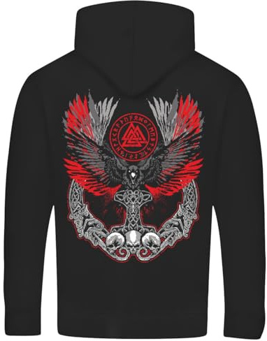 Herren Kapuzenpullover Valknut Vikings Raven Thors Hammer man Hoodie S - 5XL