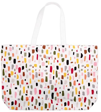 kate spade new york Canvas Tote Bag for Women, Cute Bag for Work, Teacher, Beach, Book Tote with Pocket, Painterly Strokes, L