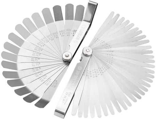 Spurtar Galgas de Espesores Colocar, 32 Cuchillas Cónicas y 16 Cuchillas Desplazadas, Calibrador de Espesores Sae y Métrico de Doble Marcado para Bujías, Válvulas, Pistones y Guitarras