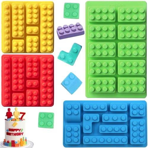YXHZVON 4 Piezas Moldes de Silicona para Caramelos, Molde de Silicona para Bloques de Construcción Robot, Decoración de Cupcakes de Fiestas Infantiles, para Gelatina, Resina, Vela