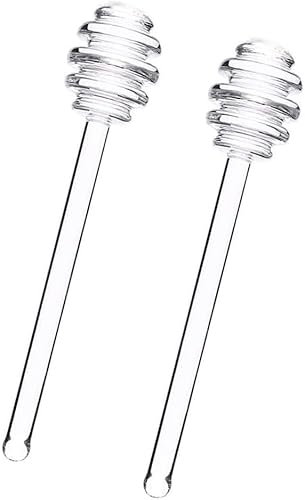 2pc Transparent 6 Glass Honey Dipper Sticks Stirring Sticks Server Honey Spoon Dipper Stirrer Honey Wand for Honey Pot Jar Containers Honey Dispense Drizzle, Clear Asparagus Servers Flatware