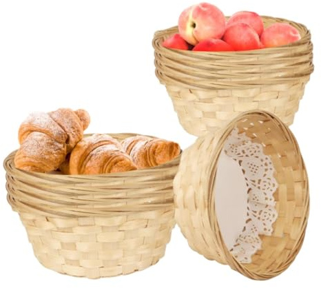 Cpolebev 10 Stück Runde Kleine Geschenkkörbe, 7,9 X 7,9 X 3,5, Aus Bambus Geflochtene Brotkörbe zum Servieren, Obstkörbe, Lebensmittelkörbe