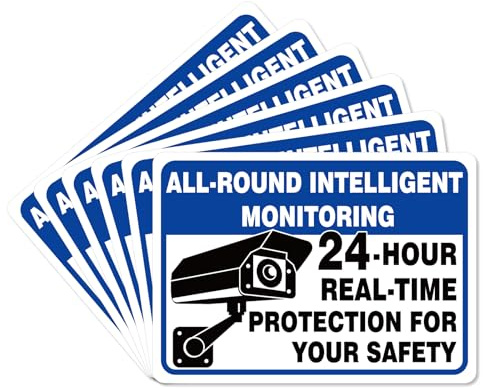 6pcs 24 Hour Video Surveillance Sign, 7x5in Waterproof Camera Monitoring Warning Sign Strong Adhesive Security Camera Recording Sticker for Home Vehicle Secure