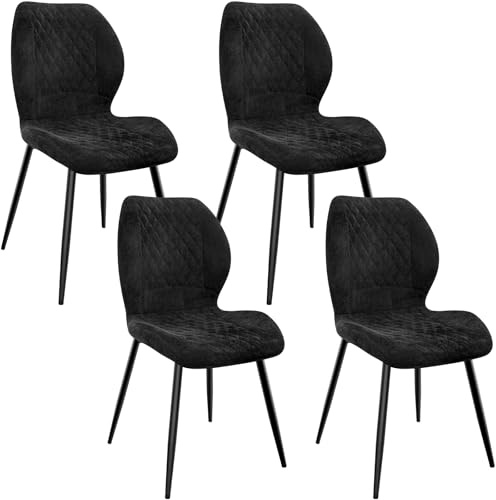 FRUOGO Esszimmerstühle 4er Set,Esszimmerstühle Modern,Küchenstuhl,mit Leinen Schwamm Kissen, Metallbeine und Diamant-Muster Gepolstert-Schwarz.