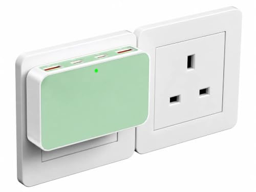 USB C Charger Plug UK 4 Port,45W Travle Plug Adapter with 2 USBC and 2 USB A Ports, Multiport Fast Wall Charger for iPhone, Samsung Galaxy, iPad, Android Phones(Green, 30W 2C2A)