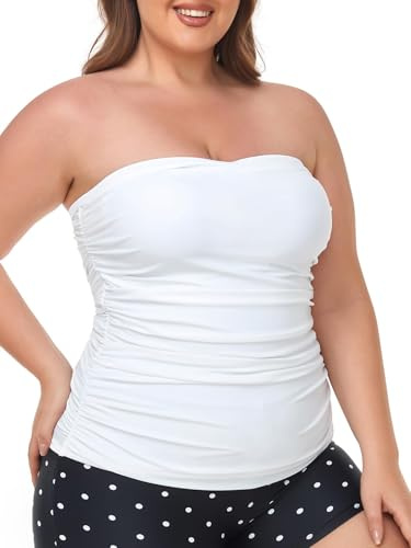Ocean Blues Costume da Bagno Tankini Senza Spalline per Donna, Top Bandeau con Controllo della Pancia, Solo Top, bianco, S