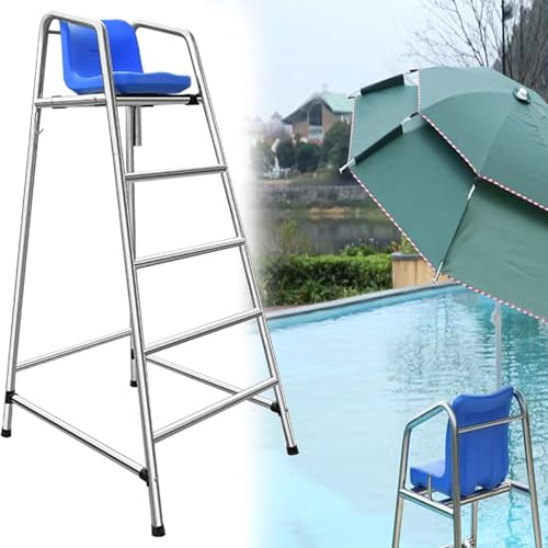 AVLLSO Piscine Escalier de Piscine Siège Surveillance Haute Fixe 120/150/180cm - Piscine Plage avec Crochet INOX et Perçage Parasol​(L-1.8m/70.8inch H)