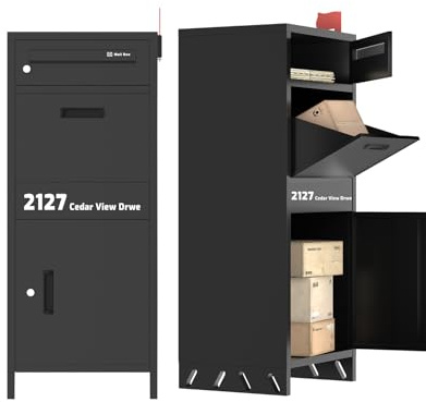 OZG Package Delivery Boxes for Outside with Lock, 43cm L*38cm W*101.5cm H Parcel Drop Boxes for Outside with Large Storage, Anti-theft, Waterproof, Rainproof Mailbox for Porch/Shop/Office(Black)