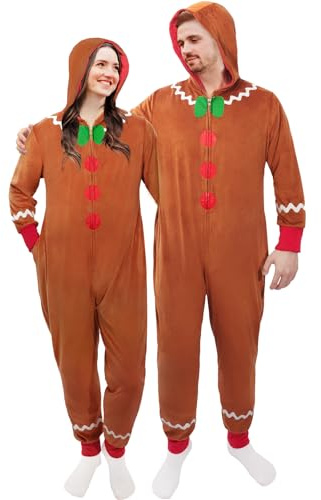Mprocen Disfraz de hombre de jengibre de Navidad, mono de una pieza, divertido disfraz de Navidad, acogedor, carnaval, fiesta de Navidad, regalo (L)