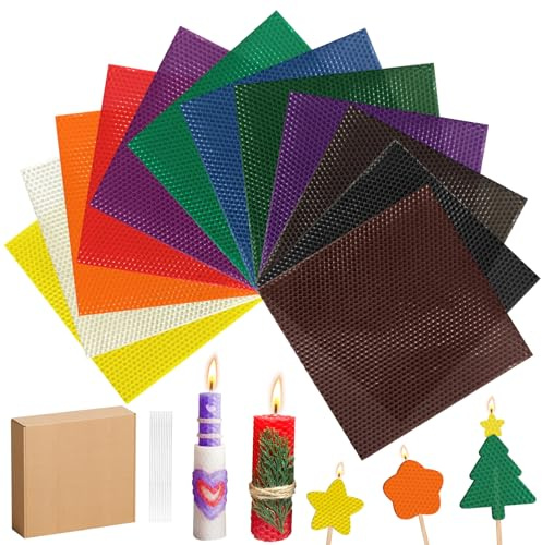 Bellanova 12 Farben Bienenwachsplatten 20 × 20 cm | Leicht zu Rollendes DIY-Kerzenherstellungs-Set für Familie, Schule und Festdekoration