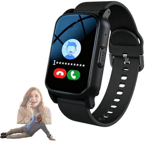customty Reloj Inteligente con Detección de Caídas para Personas Mayores, Reloj Inteligente con GPS 4G y Sos para Hombres y Mujeres Mayores. Regalo Ideal de Navidad(Black)