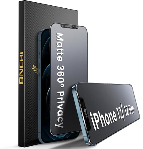 BNCHI 2 Pack for iPhone 12/iPhone 12 Pro 360°Privacy Matte Screen Protector, Horizontal and Vertical All Around Anti-Spy 9H Tempered Glass Film, Anti-Glare, Smooth as Silk, Scratch Resistant