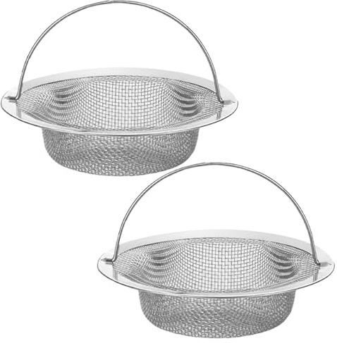 2 Pack Stainless Steel Kitchen Sink Strainer, Sink Strainer Basket with Ergonomic Lift-Up Handle, Anti-Clogging Drain Cover for Sink Plug, Food Catcher for Kitchen/Bathroom Sinks - Outer Dia 11cm, Inn