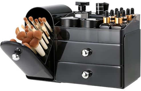 TRQWRO Makeup Organizer,Vanity Organizer with Makeup Brush Holder,Large Skincare Organizers with Drawers,Bathroom Countertop Organizer,Storage Lipstick,Perfume,Nail Polish,Beauty,Mothers Day Gifts