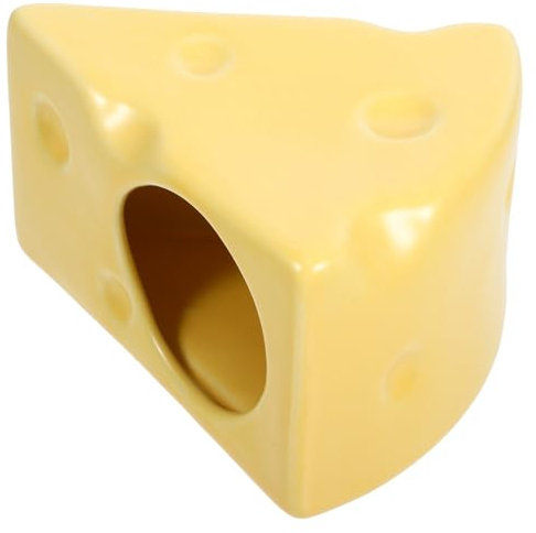 HOODANCOS Ceramic Hamster House Cheese Shape Small Pet Nest Cooling Hideout for Hamsters Dwarf Safe Sleep Bed Decorative Ceramic Hide for Summer Use