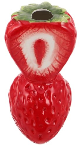 Garneck Vase en Céramique Forme Fraise Rouge 15 Cm Petit Vase à Fraises Décoratif pour Fleurs Fraîches ou Séchées Centre de Table Charmant pour Maison et Bureau Pot de Fleurs Original