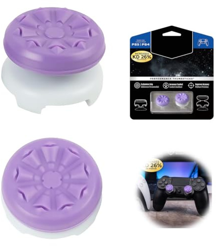 2pcs Control Freaks FPS Thumb Grips for PS4 and PS5, 1 High-Rise,1 Mid-Rise | FPS Purple Thumbsticks Non-Slip Silicone Joystick Caps for Enhanced Gaming Precision Comfort Accuracy Grip ABS