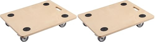 Metafranc Transportroller 590 x 490 mm - 200 kg Tragkraft - Sperrholz - PU-Räder/Möbelroller mit Bremse/Transporthilfe für Umzug/Rollwagen für Möbel-Transport/Kistenroller aus Holz / 822130
