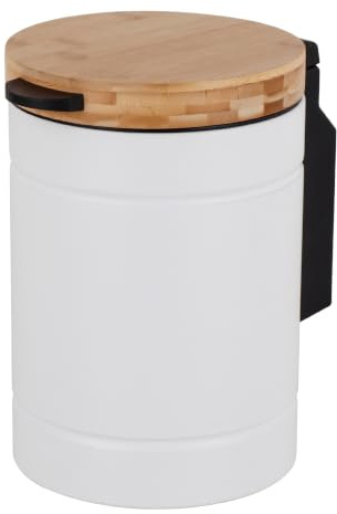 Relaxdays cubo para cosméticos de pared (baño), 3 l, blanco/natural | Cierre suave, cubo interior, metal