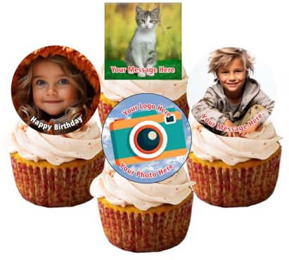 30 x PRE CUT Edible Personalised Photo/Your Logo Cupcake Toppers Premium Wafer Paper Custom Cake Topper (1.5 inch Discs)