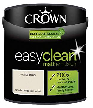 2.5L CROWN Easy Clean MATT Emulsion Multi Surface Paint That can be Used on Walls, Ceilings, Wood and Metal. Stain & Scrub Resistant Formula – Antique Cream