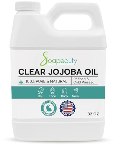 Soapeauty Clear Jojoba Oil | 100% Pure & Natural | Refined, Cold Pressed, Hexane Free | Moisturizing Oil for Skin, Face, Hair & Nails | 32 fl oz