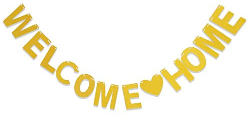 Welcome home Papierfahne,Willkommen zu Hause Banner,3 Meter Gold Willkommens-Banner,Familienfeier,Familie Partei Festival Feier Props,Photo Booth Props Foto Requisiten