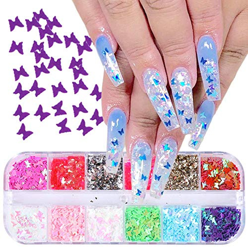 Schmetterlinge Nägel Glitzer Pailletten, 12 Farbe 3D Holographic Schmetterlinge Für Nägel Glitter Sequins Stickers Folie Nägel Zubehör