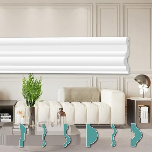 HEXIMO Molduras de Pared Modernas XPS Poliestireno Blanco, 2 Metros Cornisas Ornamentación de Estuco Frisos Molduras Decorativas (50 metros FG7)