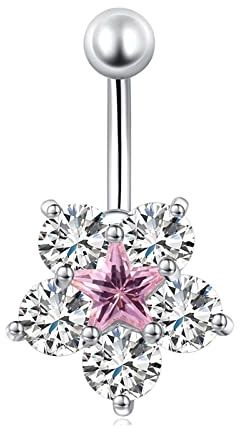 Skcess Piercing smycken, navelring piercing rostfritt stål blomform citronkvarts navelnagel, 29x16MM, Citronkvarts