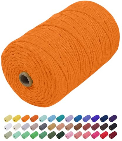 Uiopa Hilo Macrame 3mm x 200m, Cuerda Macrame Gruesa Cuerda de Algodon Natural, Cordel Colores Hilo de Algodón para Manualidades, Macrame Pared, Cortinas, Colgar Plantas, Colgar Fotos (Dorado)