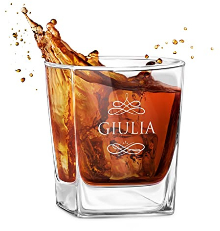 Maverton bicchiere da Whisky - 250 ml in vetro - ottimo per acqua - incisione personalizzata - ideale per bourbon e drink - idea compleanno per donna - bicchiere personalizzato - stilò