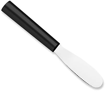 Rada Cutlery Party Spreader Knife (W235), 3.38 Stainless Steel Shallow Serrated Edge Blade, Black Handle, Pack of 2