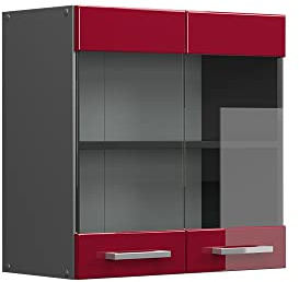Vicco Armoire en Verre R-Line, Rouge Brillant, 60cm, pour Une Combinaison Libre au Sein de systèmes de Cuisine modulaires