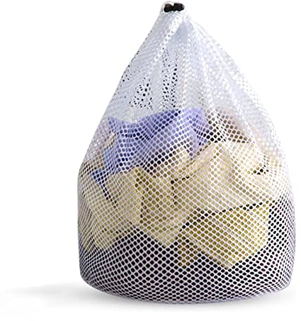 Wäschenetz, mit Kordelzug Wäschenetz Waschmaschine Wiederverwendbar Grobmaschiger Schmutzwäschesack, für Mantel, Bettlaken, Dessous, Babykleidung Socken (Weiß 80 x 60 cm)