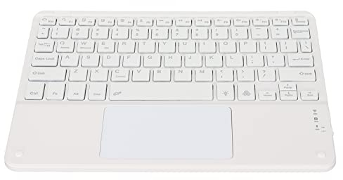 Teclado inalámbrico, Touchpad Incorporado Ratón Acero Inoxidable Ultra Compacto Teclas Completas Dispositivo portátil Universal retroiluminado para PC Conectado TV Laptop Tablet(Blanco)