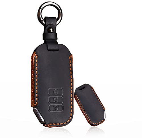 SANRILY Premium Leather Key Fob Cover for Kia EV6 GT K5 Sorento 2023 2022 Keyless Entry Full Protection Key Fob Holder with Keychain Black, Black, Medium