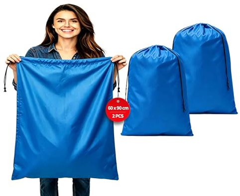 Dmjia Lot de 2 sacs à linge de voyage - 60 x 90 cm - Grande capacité - Avec fermeture à cordon - En tissu de 120 l - Bleu marine