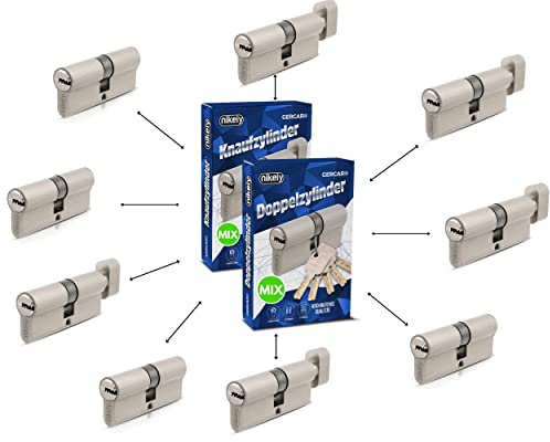 GERCAR Pro Schließzylinder MIX 9er gleichschließend nach Wunsch kombinierbar aus 9 Profilzylinder oder Knaufzylinder 60/70 / 80/90 mm inkl. 45 Schlüssel - One Key System frei konfigurieren