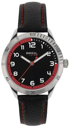 Breil, Collezione Mate, Orologio da Uomo, Orologio Solo Tempo, Sportivo e Multifunzione, con Cinturino e Quadrante Neri, Rehault e Sfera Rossi, Chiusura con Fibbia, Diametro 37 mm, Nero e Rosso