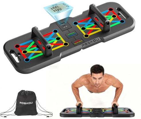 POSKOU Tavola per flessioni per esercizi a casa, attrezzatura per allenamento fitness palestra, allenamento della forza, tavola per piegamenti (41 in 1 con contatore)