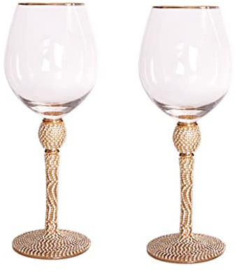 HIUHIU Verre À Vin Rouge en Strass Flûte À Champagne avec Bord en Or, Verres À Vin en Diamant Long Pied pour Mariage, Fête, Anniversaire,Wine Glass