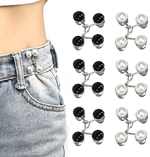 Pearl Jean Knopfnadeln, 6 Sets Verstellbare Nagelfreie Taillenschnallen Taillenschnallenverlängerung, Nähfreiknopf Button Pins Abnehmbarer Jeansknopf Hosen Clips für Hosen Jeans