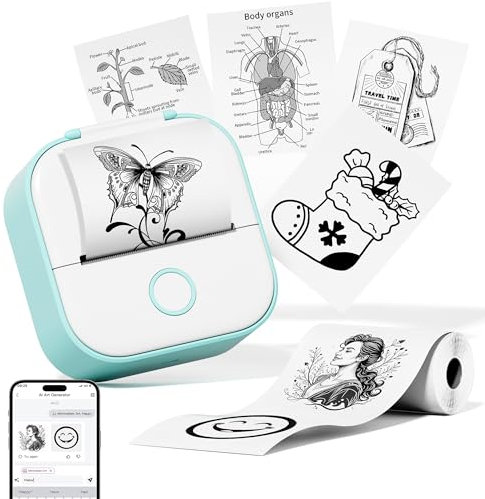 Phomemo Mini Printer T02 Sticker Printer, Thermal Photo Printer for Phone & Tablet, Mini Portable Wireless Label Maker for School Home Office, Handheld Bluetooth Label Makers for doodle dash